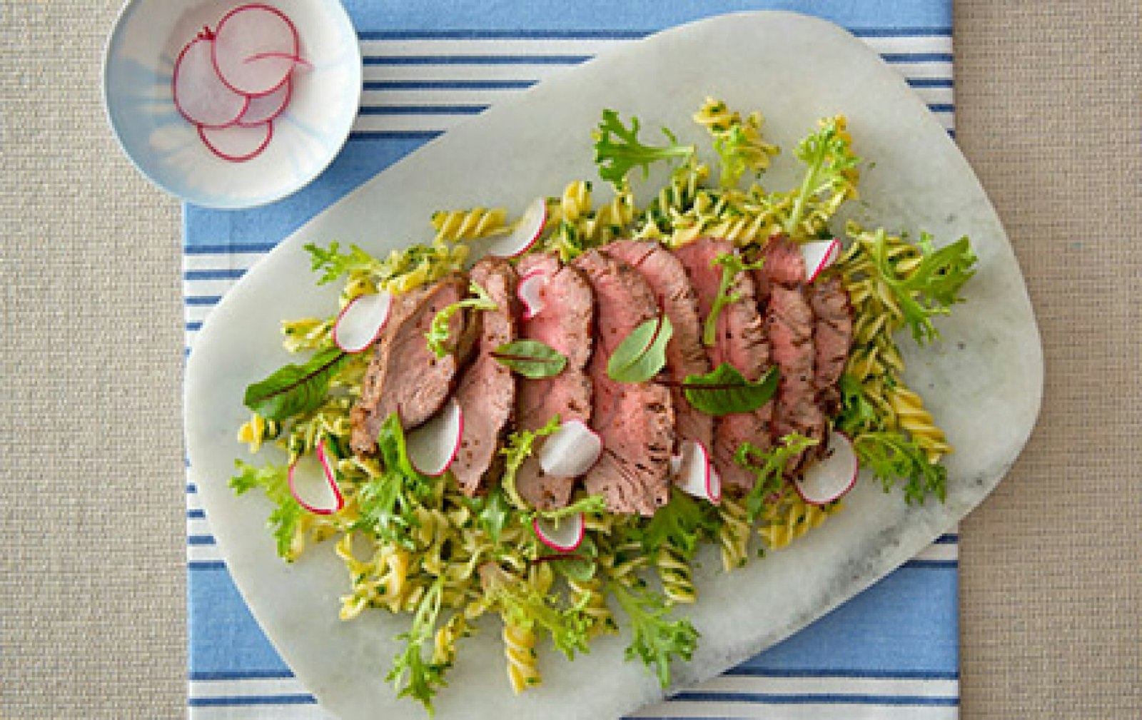 » BBQ Lamb with Peasant Saltsa Trivelle Pasta Salad