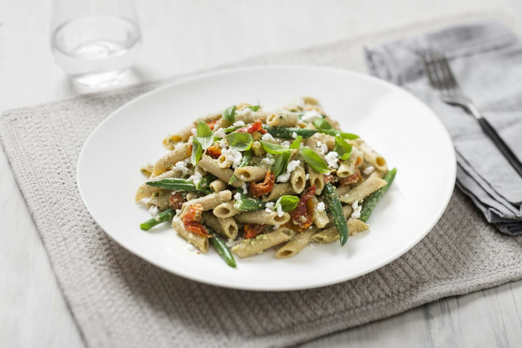 » Pulse Penne with Basil Pesto, Green Beans, SemiDried Tomatoes and