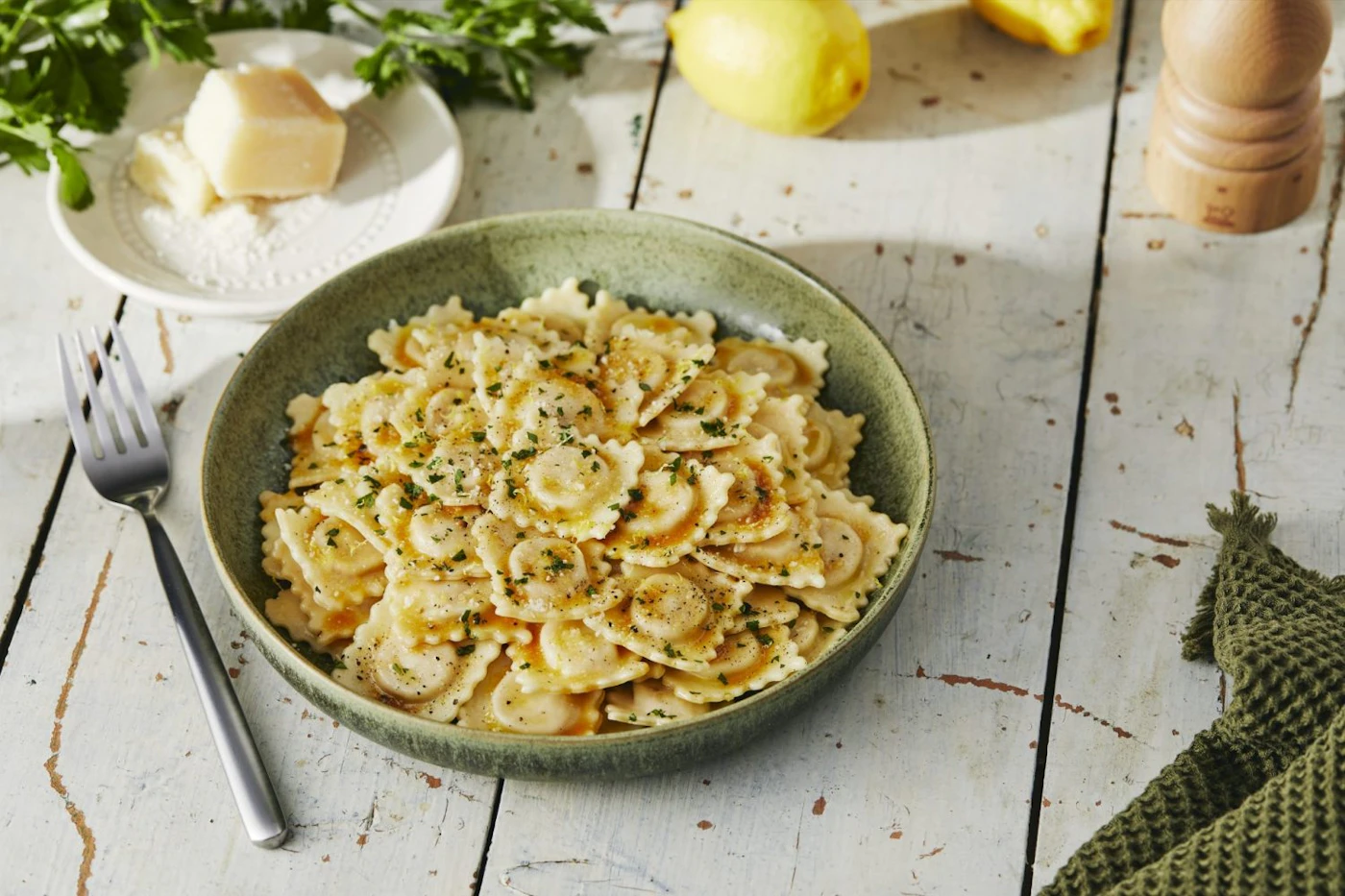 Pumpkin & Ricotta Ravioli with Lemon & Garlic Butter Sauce - San Remo