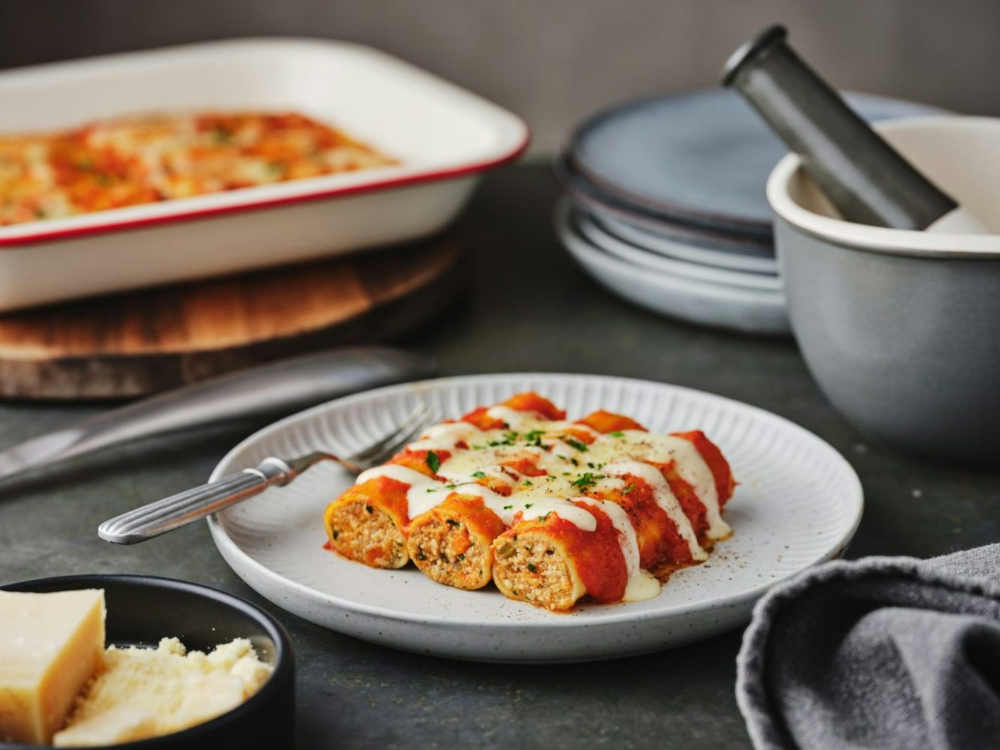 Pork and Veal Cannelloni in a Creamy Tomato Bechamel Sauce - San Remo